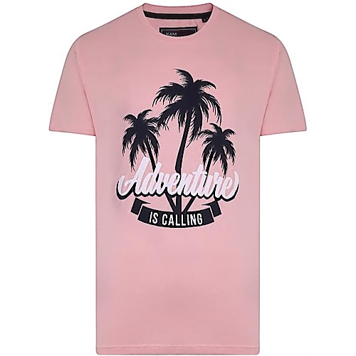 KAM Palm Print T-Shirt Pink